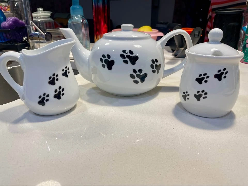 Pug and Paw Print Ceramic Tea Set