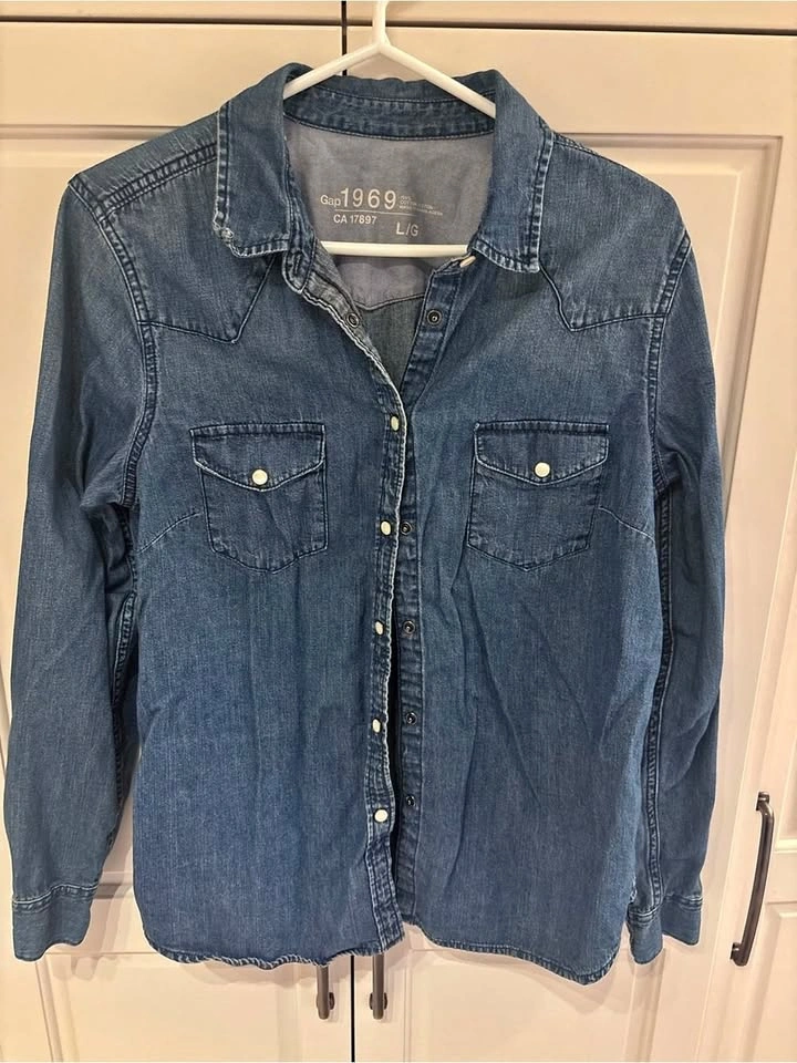 Gap 1969 Women’s Denim Western Snap Shirt Blue 100% Cotton Size