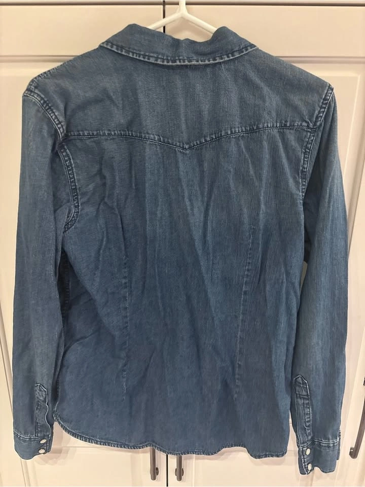 Gap 1969 Women’s Denim Western Snap Shirt Blue 100% Cotton Size - photo 3