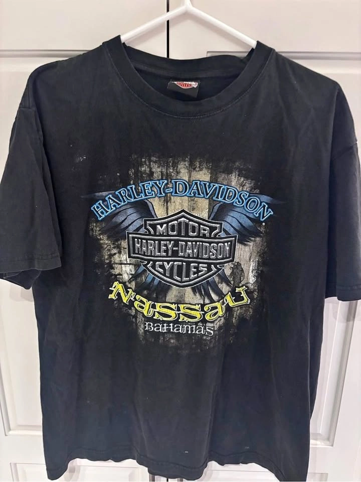 Harley Davidson Nassau Bahamas Skull Pirate Double Sided T Shirt