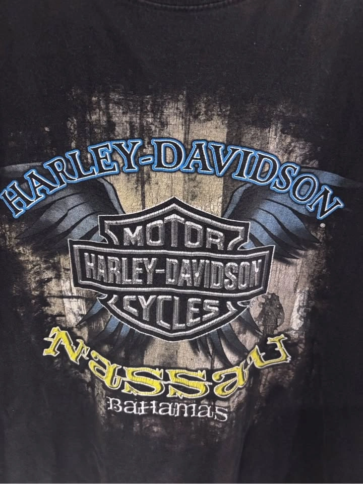 Harley Davidson Nassau Bahamas Skull Pirate Double Sided T Shirt - photo 2