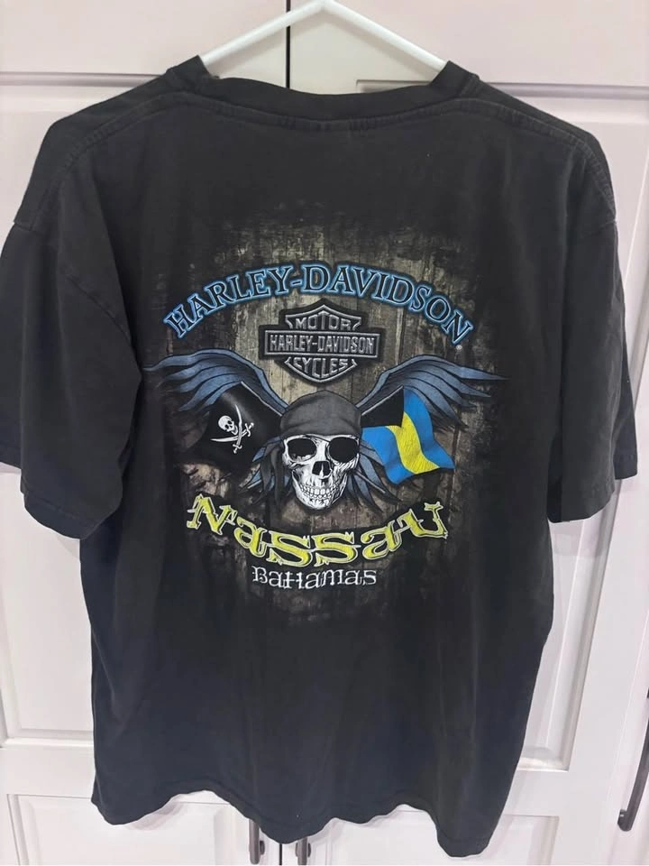 Harley Davidson Nassau Bahamas Skull Pirate Double Sided T Shirt - photo 5