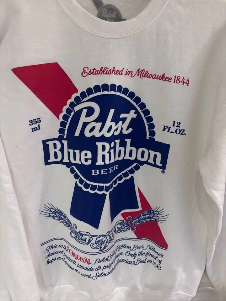 Pabst Blue Ribbon PBR Beer Graphic Crewneck Sweatshirt White Med - photo 2