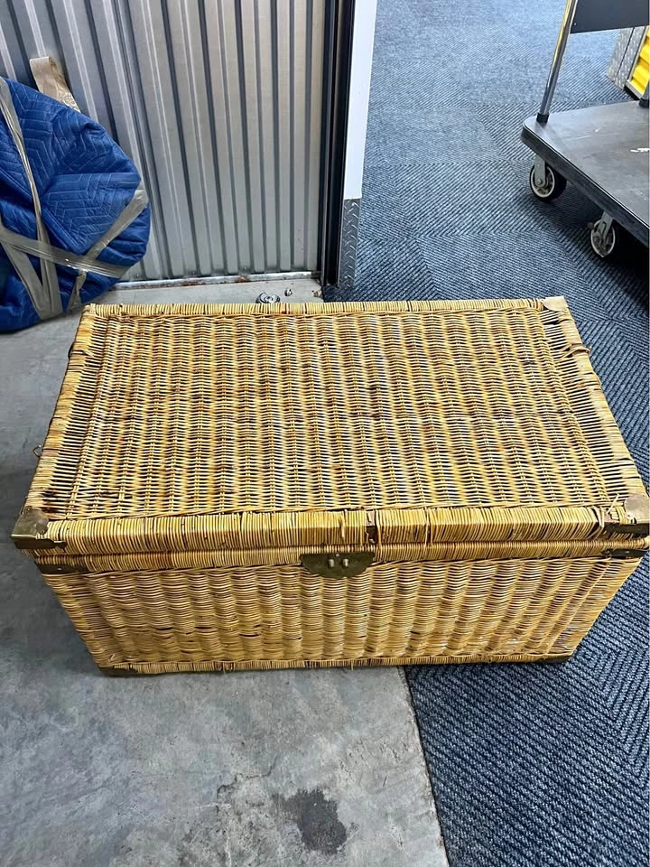 Large Wicker Storage Trunk with Brass Hardware