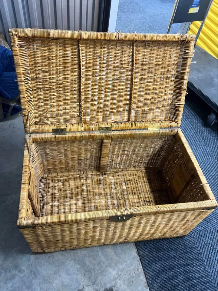 Large Wicker Storage Trunk with Brass Hardware - photo 2