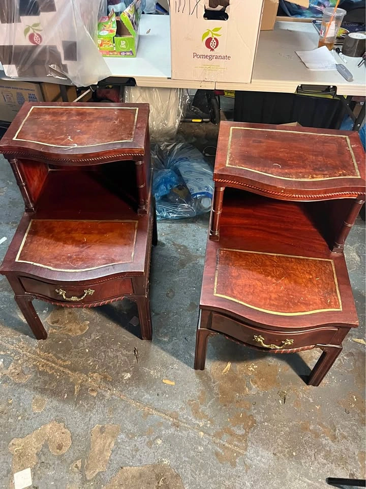 Pair of Vintage Mahogany Step-Up End Tables with Tops