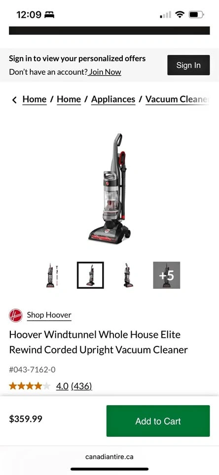 Hoover Windtunnel Whole House Elite Rewind Upright Vacuum
