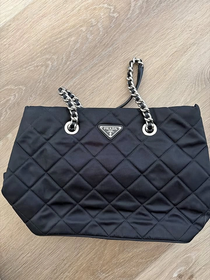Prada Quilted Tessuto Nylon Chain Tote – Black – OBO