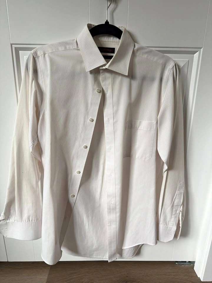 Mr. JUNKO Men's White Striped Dress Shirt – Size 16