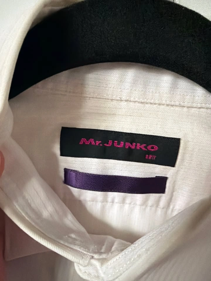 Mr. JUNKO Men's White Striped Dress Shirt – Size 16 - photo 2