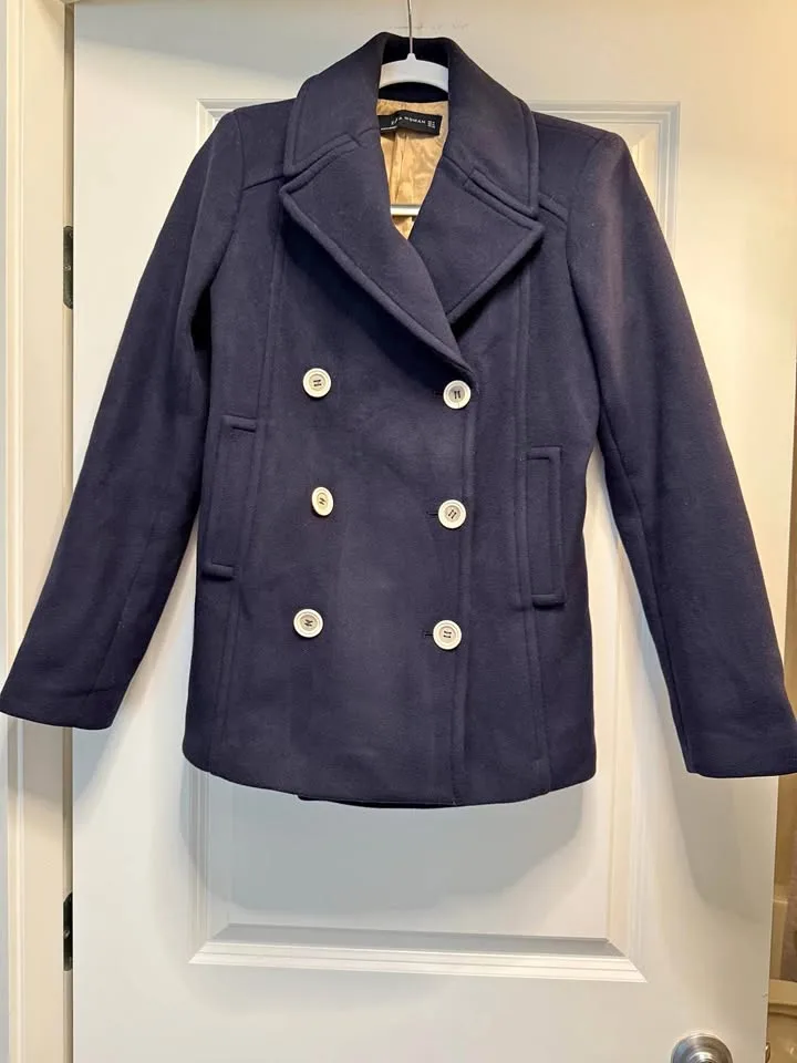 Zara women’s double breasted peacoat thumbnail