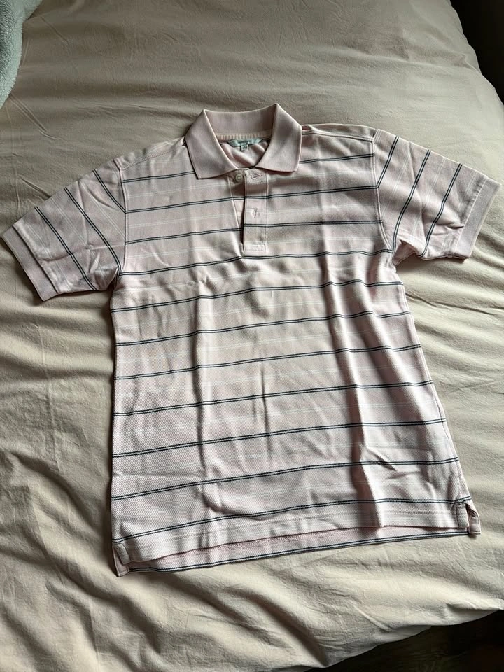 Men's Pink Striped Dry Polo Shirt – Size S