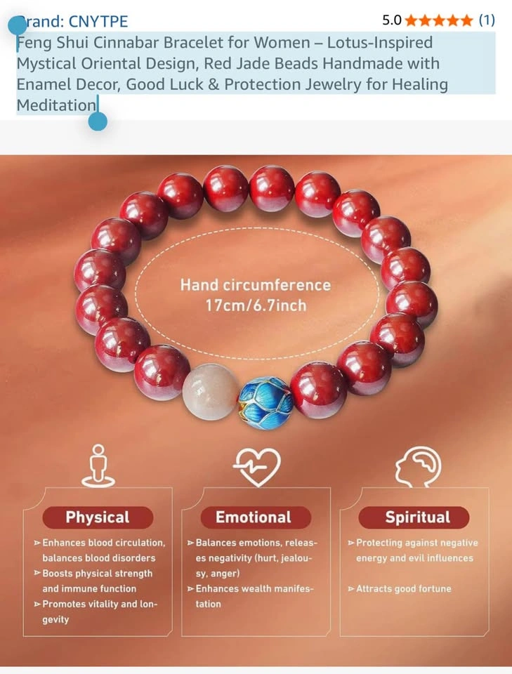 Feng Shui Cinnabar Bracelet for Women – Lotus-Inspired - photo 5