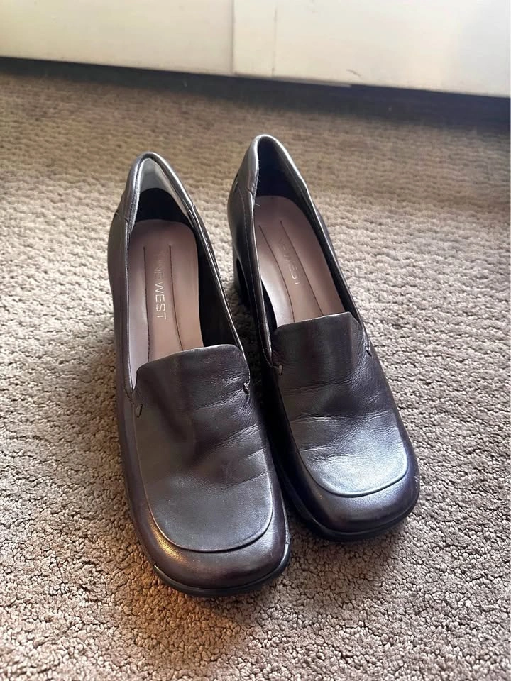 Nine West Leather Block Heel Loafers