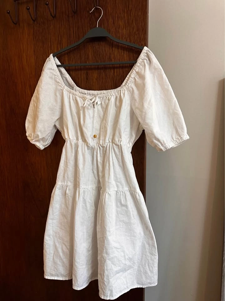 White Linen Blend Dress with Pockets - photo 2
