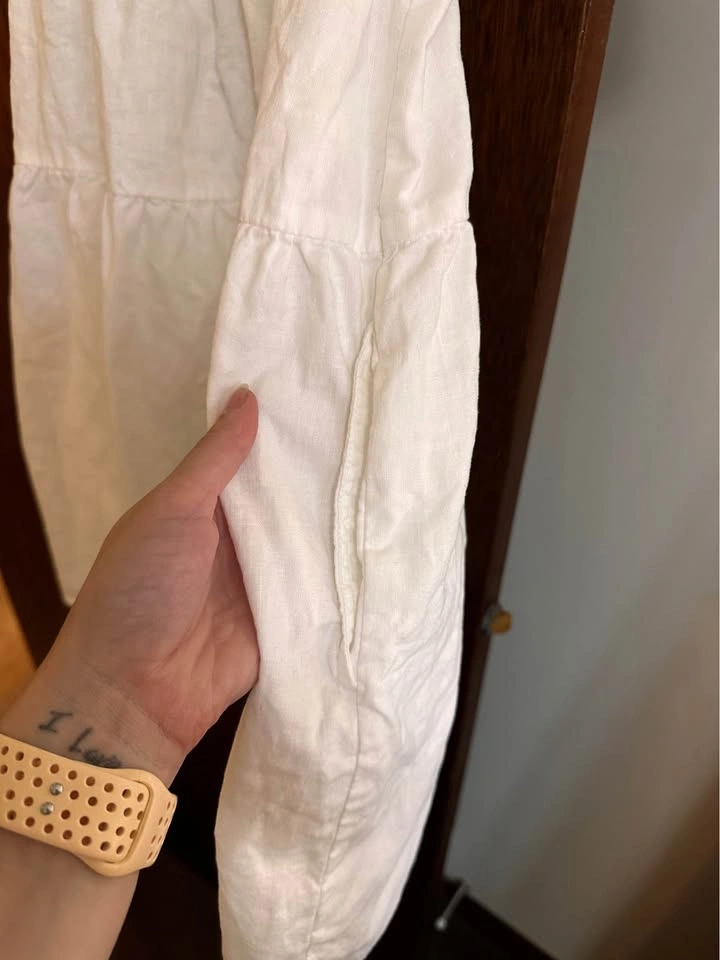 White Linen Blend Dress with Pockets - photo 3