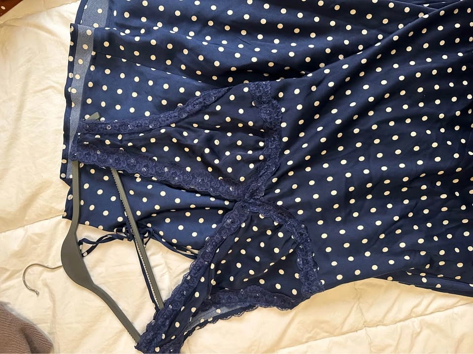 Navy Blue Polka Dot Maxi Dress with Lace Trim - photo 5
