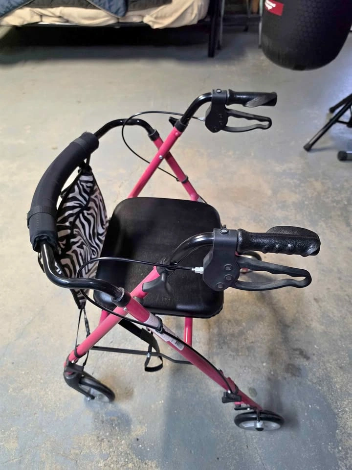 Vibrant Pink 4-Wheel Rolling Walker with Padded Seat