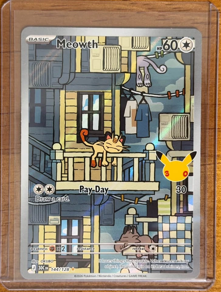 Pokemon 30th Anniversary Meowth 144/128 Illustration Rare