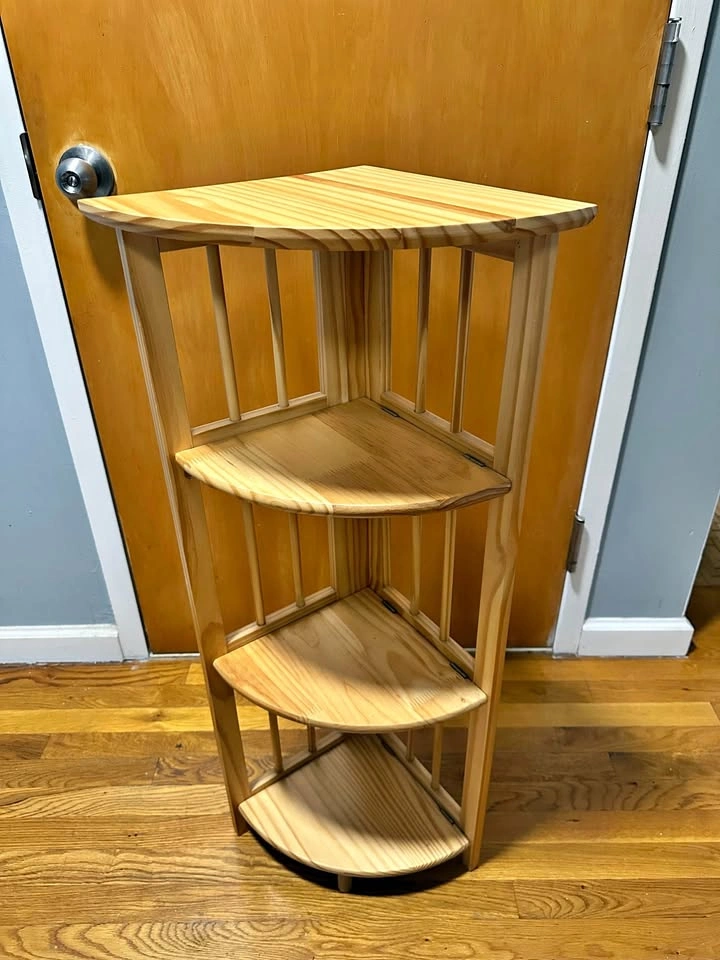 Folding Corner Shelf, Pine, 4 Tier
