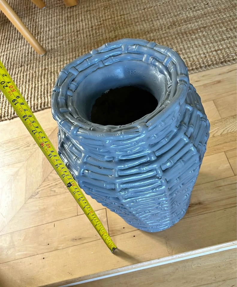18“ Grey Faux Bamboo Ceramic Vase