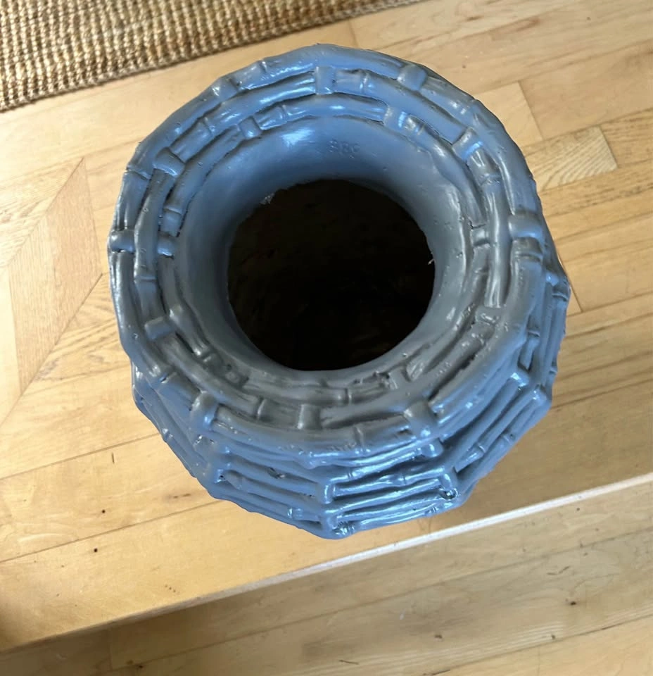 18“ Grey Faux Bamboo Ceramic Vase - photo 2