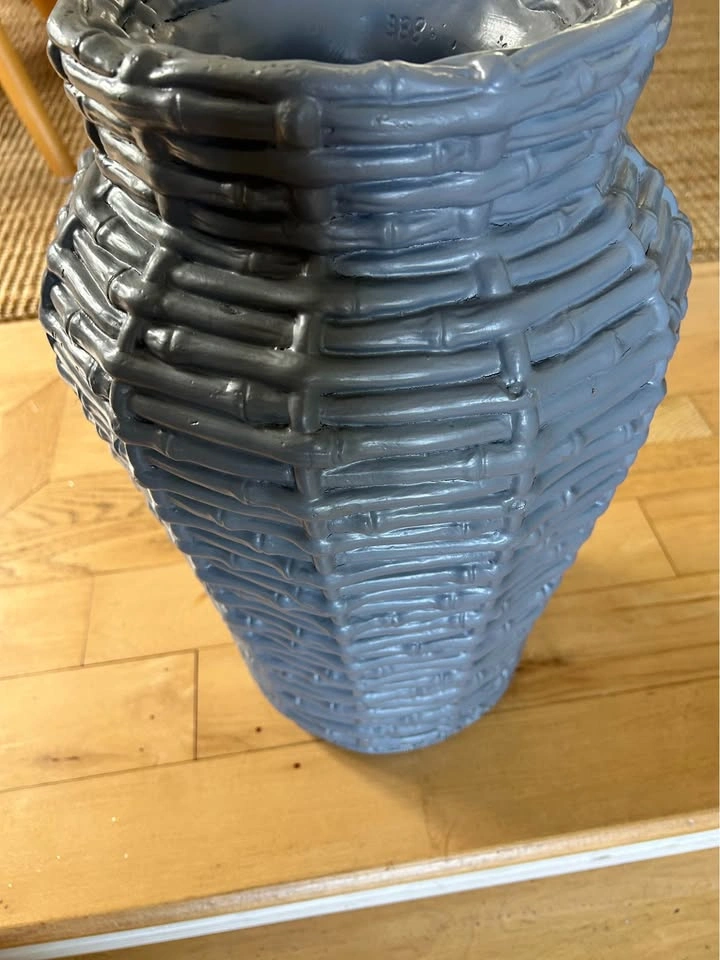 18“ Grey Faux Bamboo Ceramic Vase - photo 3