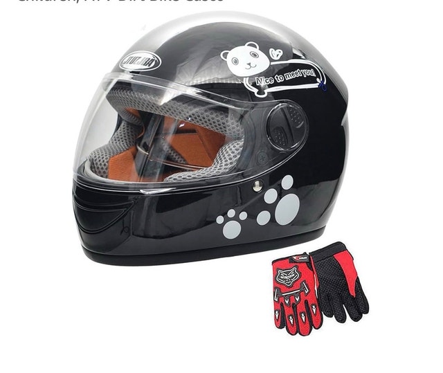Motorbike Motorcycle Kids Full Face Safety Helmet and Gloves