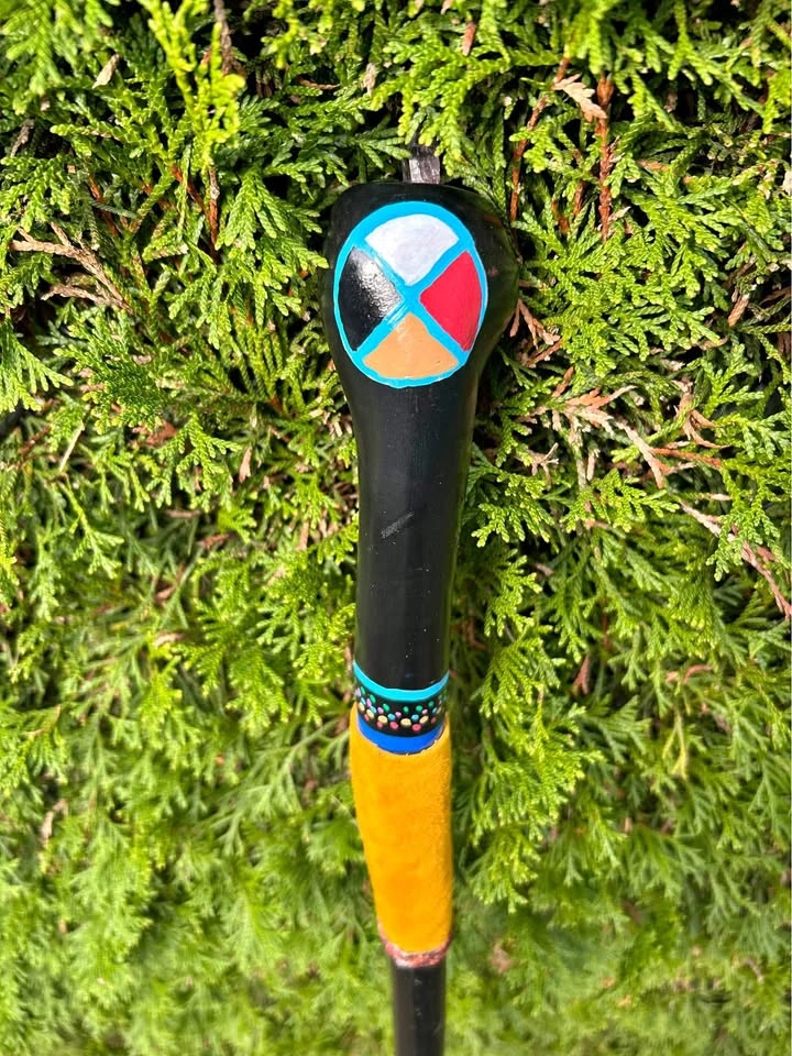 Handcrafted Medicine Wheel Walking Stick with Crystal