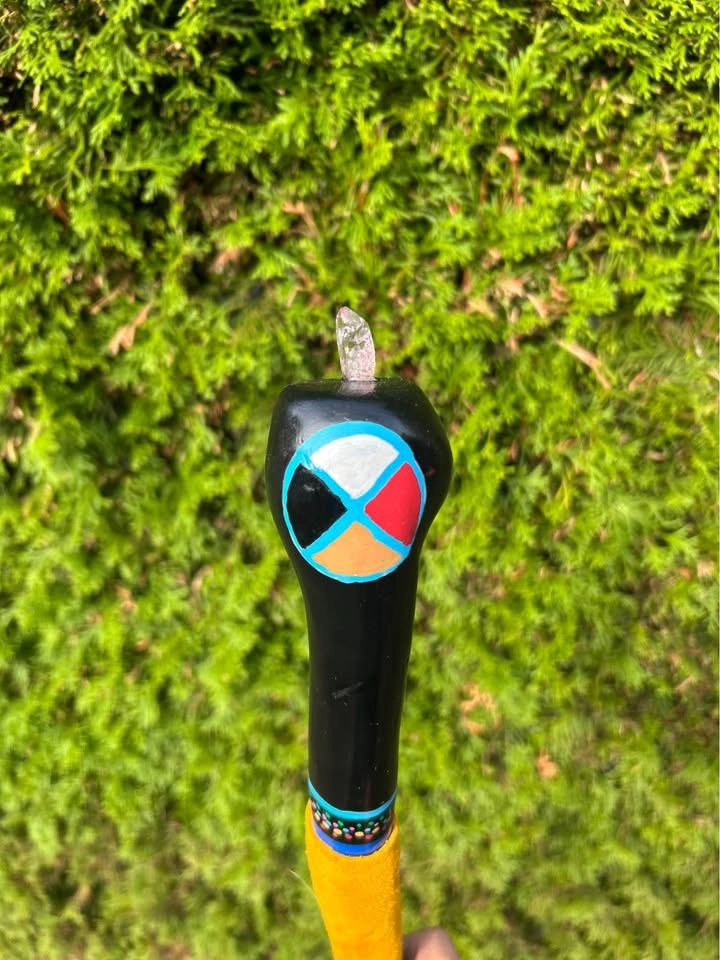 Handcrafted Medicine Wheel Walking Stick with Crystal - photo 2