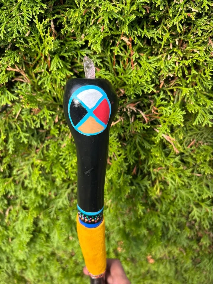 Handcrafted Medicine Wheel Walking Stick with Crystal - photo 4