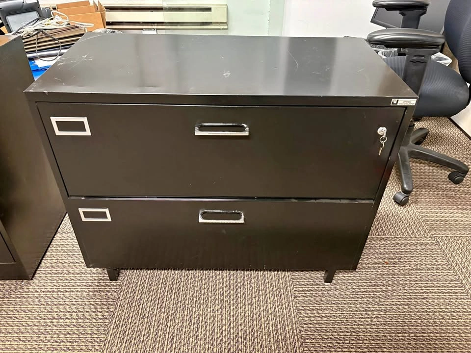 Pair of Black Metal 2-Drawer Lateral Filing Cabinets