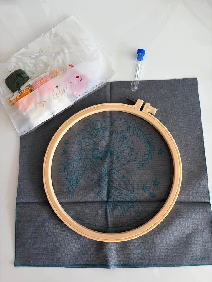 Embroidery DIY kit halloween skeleton hands and flowers - photo 2