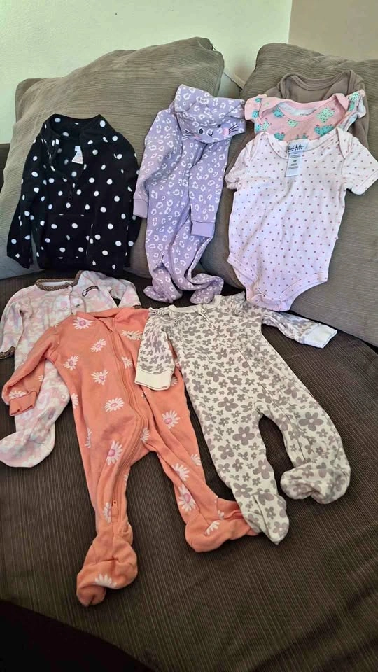 6 to 9m girls bundle (4 sleepers, 3 onesies & 1 sweater)