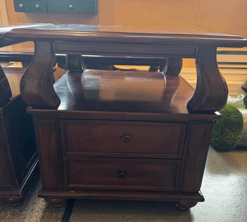 Pair of Dark Wood End Tables with Drawers - photo 2