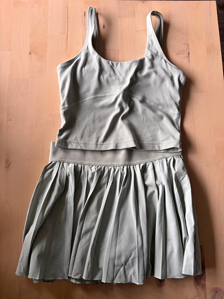TNA Tennis Skirt and Bra Top Set (sage green colour, size small)