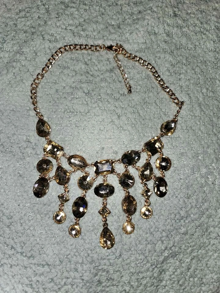 Gold-Tone Statement Necklace with Smoky Amber Stones