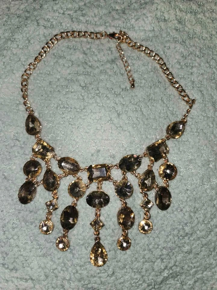 Gold-Tone Statement Necklace with Smoky Amber Stones - photo 2