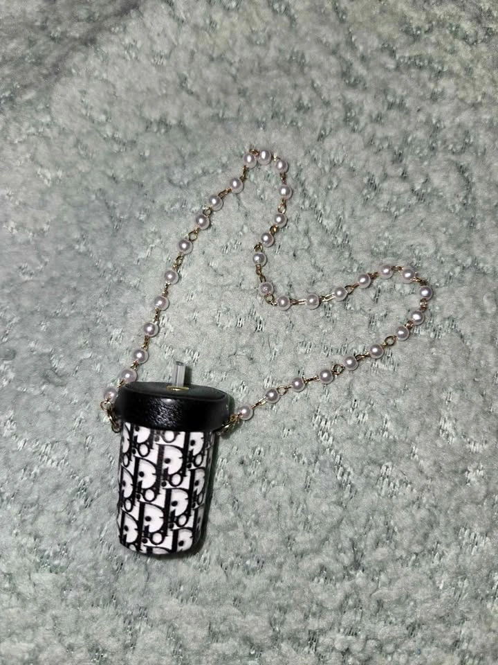 Dior Monogram Coffee Cup Bag Charm with Pearl Chain
