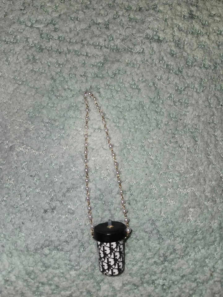 Dior Monogram Coffee Cup Bag Charm with Pearl Chain - photo 3