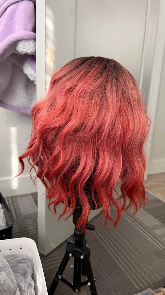 Coral ombre wavy wig bob with bangs - photo 3