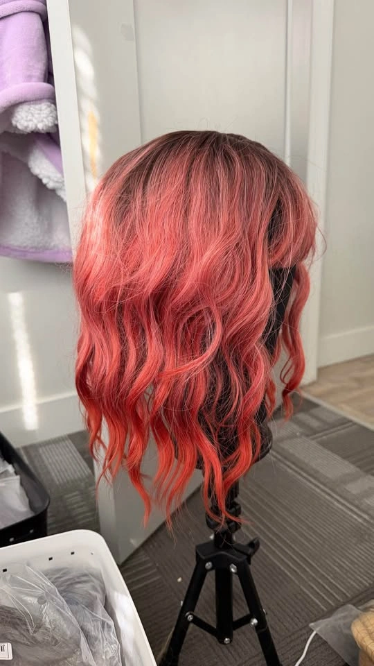 Coral ombre wavy wig bob with bangs - photo 4