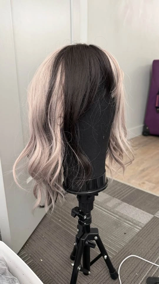 Ash Pinkish Blonde Mixed Black Wavy Synthetic Hair Wig - photo 4