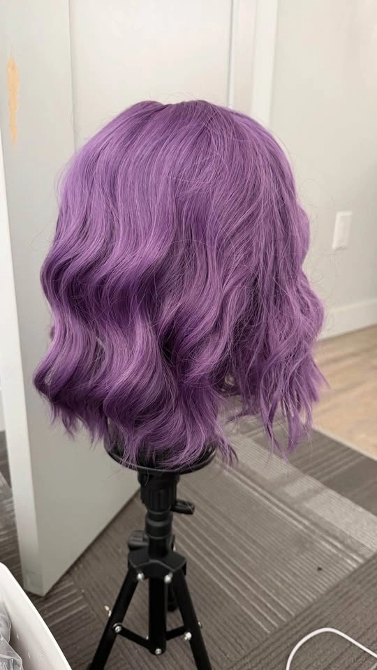 Purple wavy bob wig with bangs - photo 2