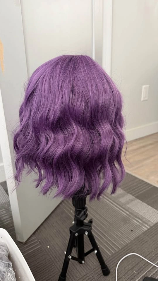 Purple wavy bob wig with bangs - photo 3