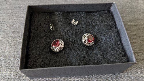 Heirloom quality Garnet earring studs handcrafted in India. Silv