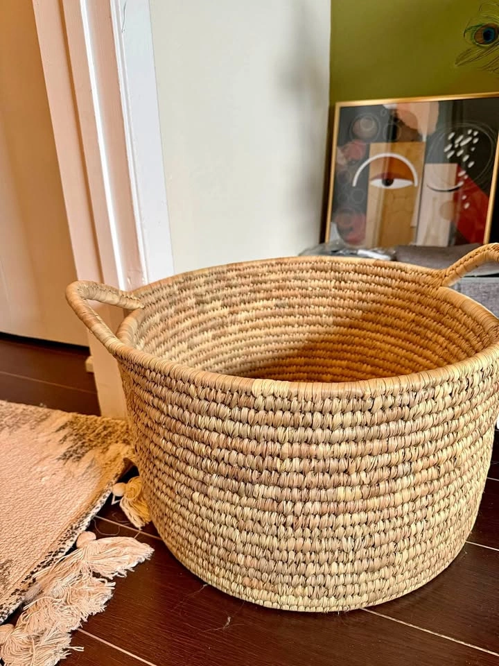 Handwoven Seagrass Storage Basket with Handles