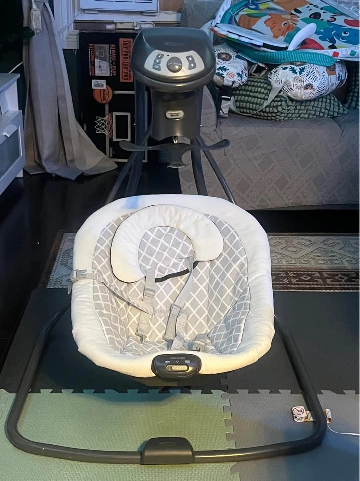 Graco Baby Swing, Fisher-Price Play Gym, and Nursing Pillows