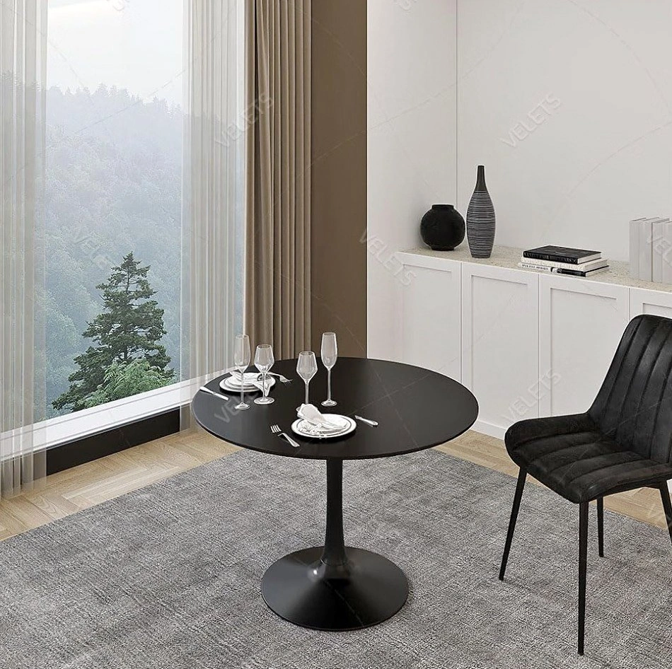 Black Tulip Mid-Century Modern Round Dining Table
