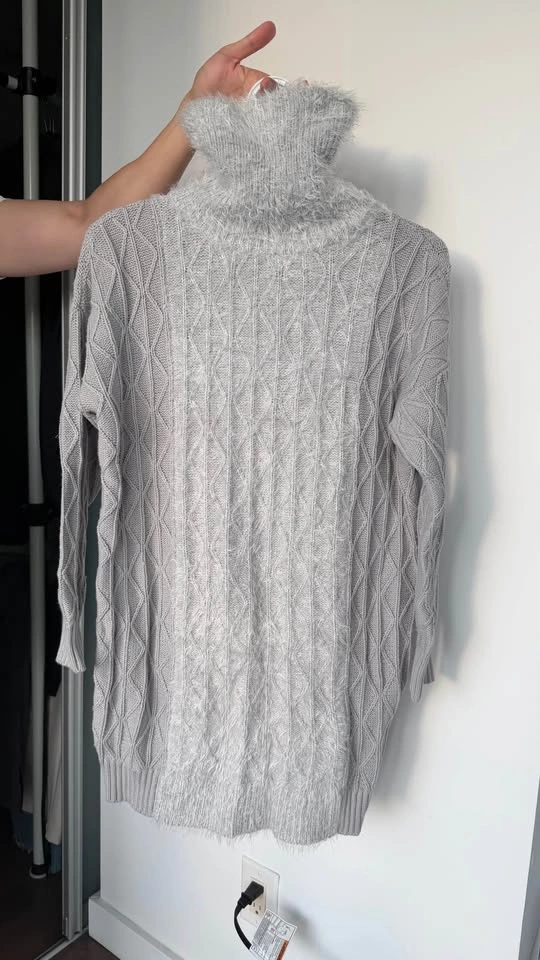 Grey Cable Knit Turtleneck Sweater - photo 2